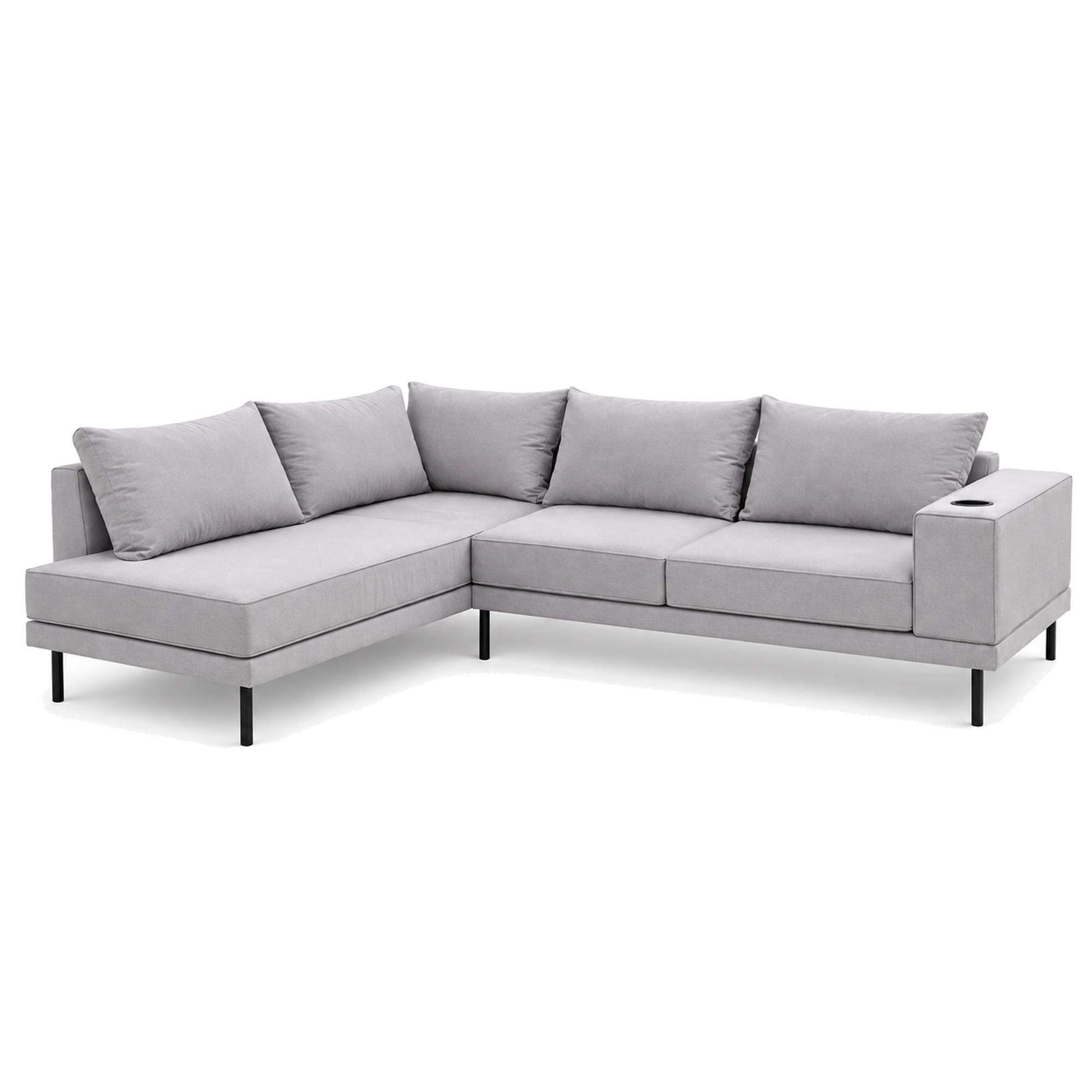 GARTEN-ECKSOFA VOLARO S Wetterfest 270x200x50 cm, Links, Outdoor-Stoff, Getränkehalter aus Metall, 20 cm hohe Füße, Grau - Grau, Holz/Metall (200/50/270cm) - Trada
