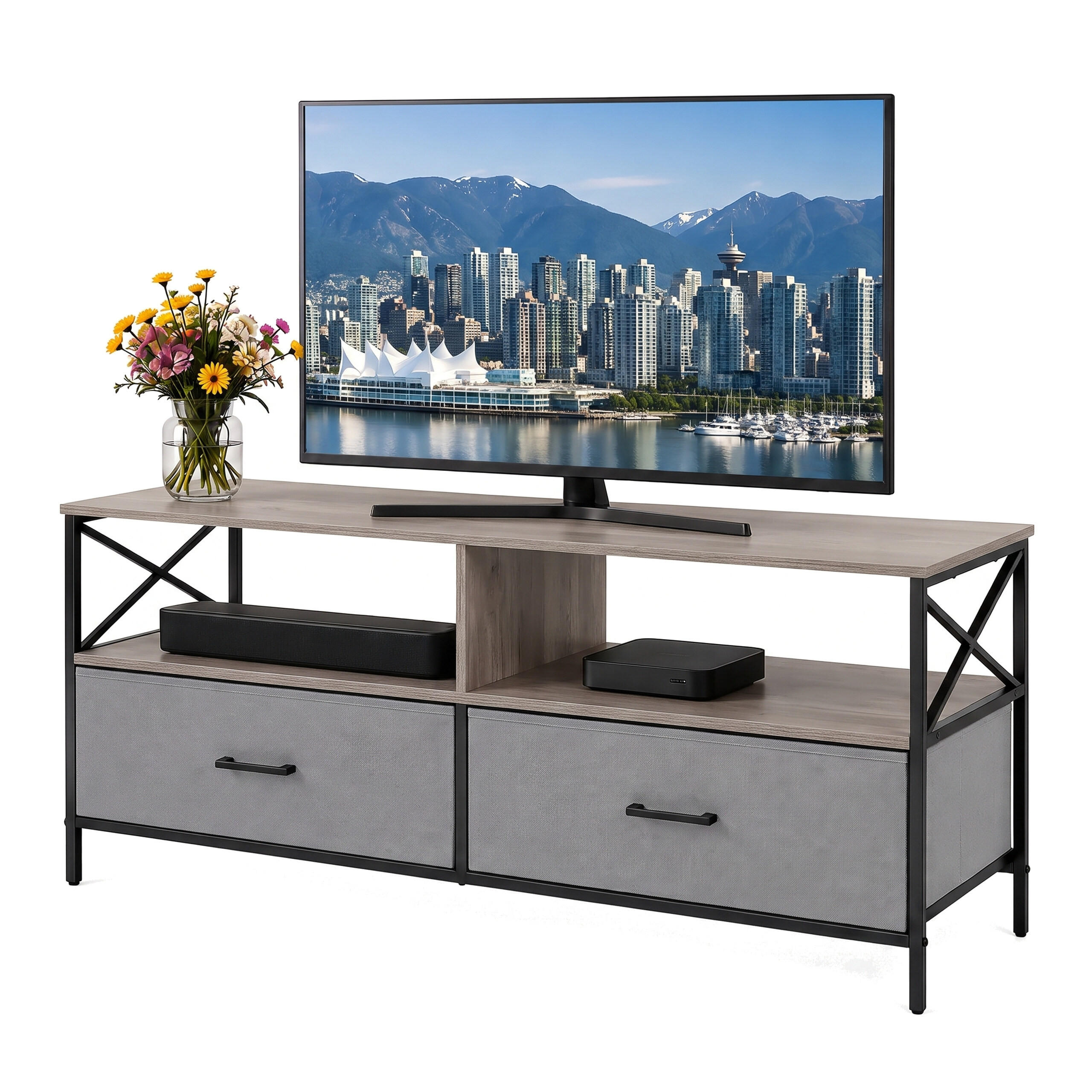 TV-KOMODA greige-crna ladice od tkanine 120 cm - višebojno, drvni materijal/metal (120/50/40cm) - Relaxdays