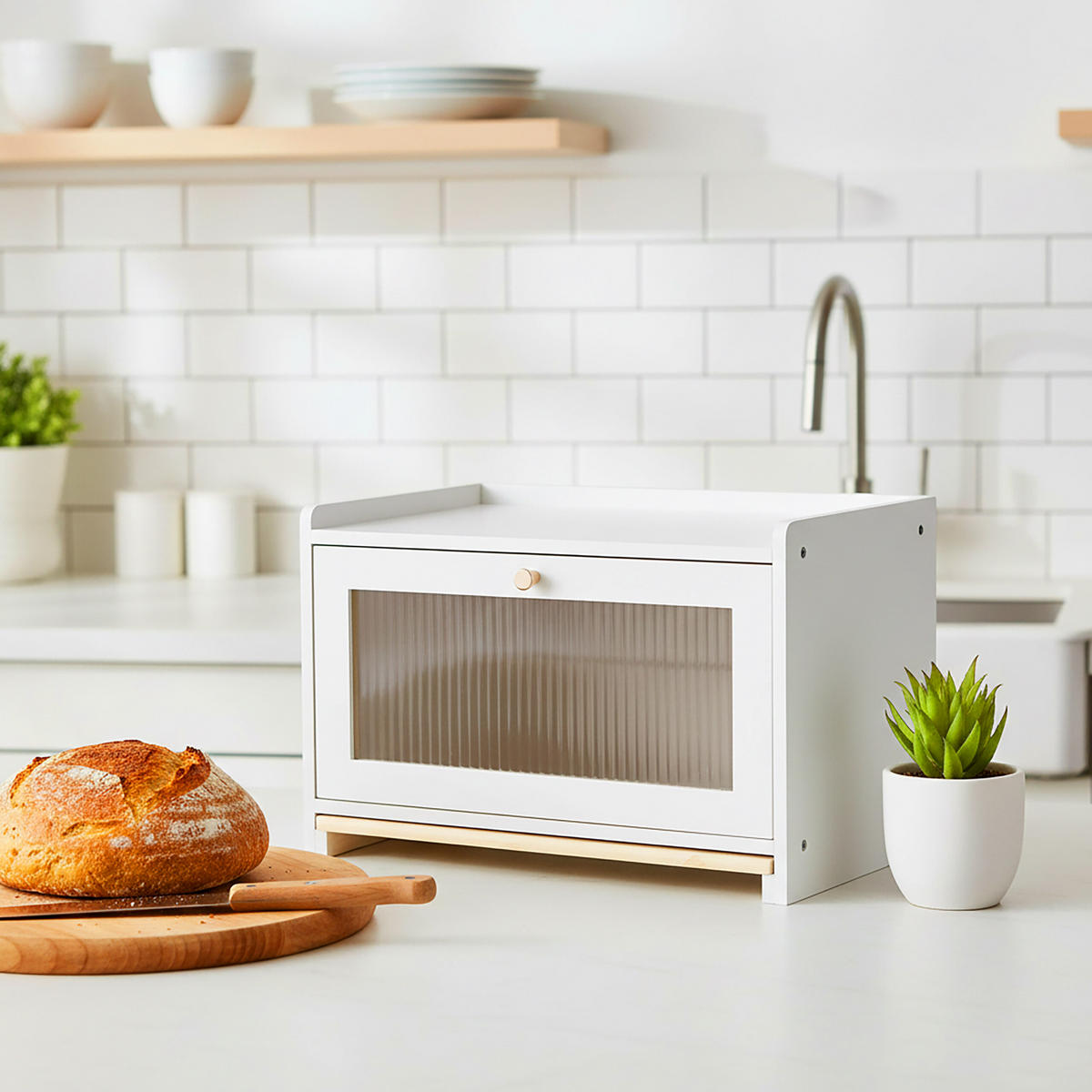 DÓZA na chlieb - biela, drevo/plast (40/26/25cm) - Relaxdays