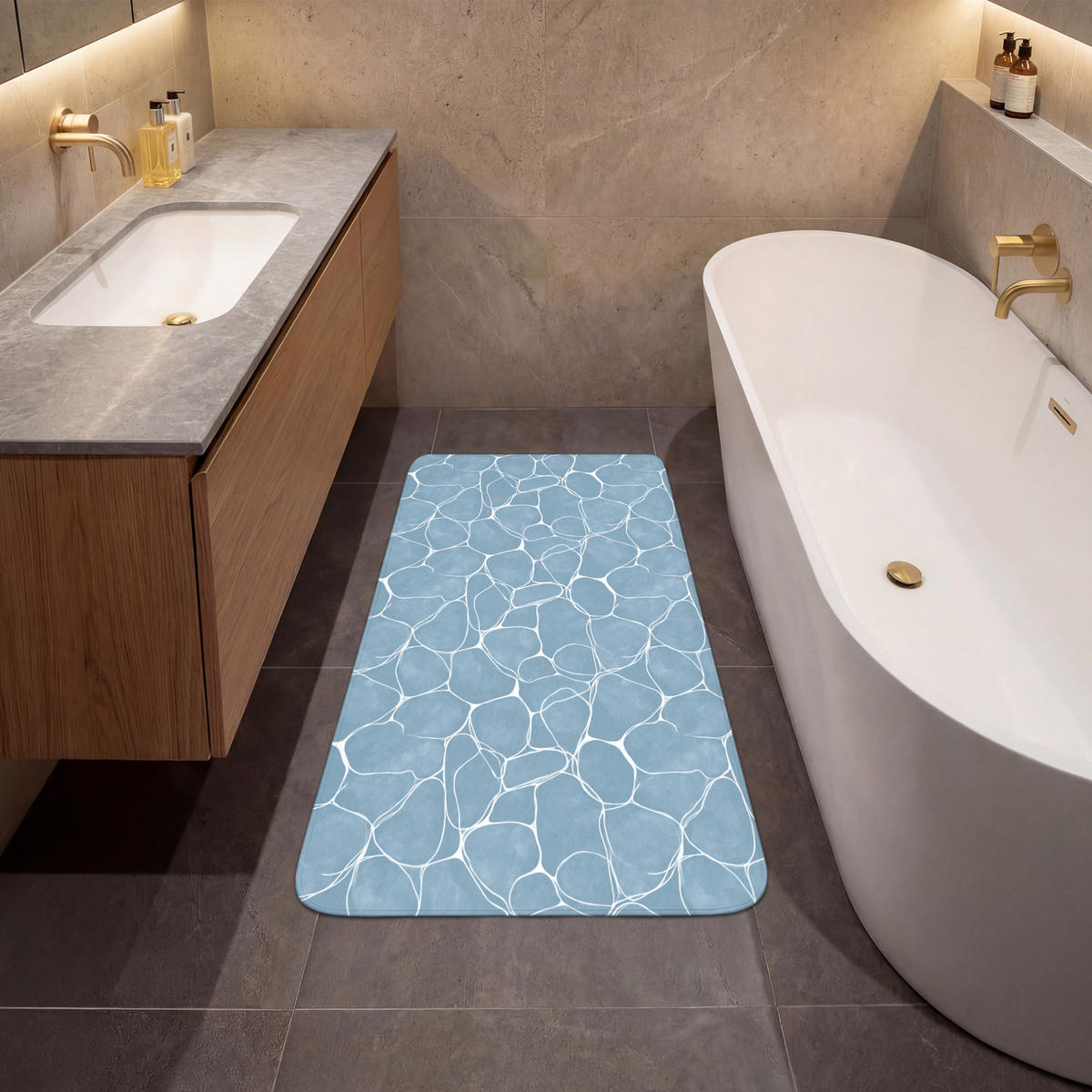BADEMATTE Organisch - Muster - Blau 60x120 cm - Hellblau, Kunststoff/Textil (60/120cm)