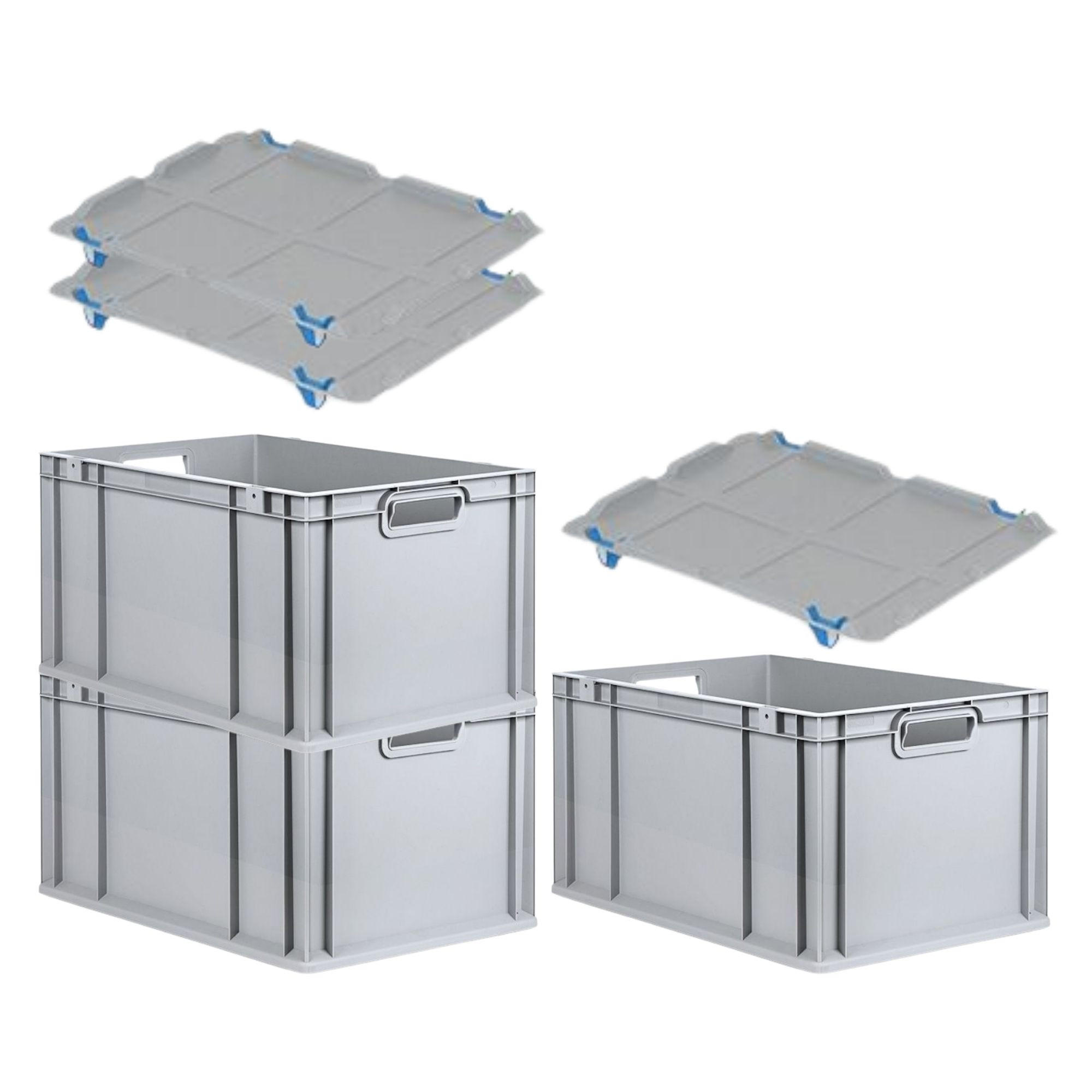 EUROBOX 3x Nextgen Economy Mit Auflagedeckel Grau/Blau Griffe Offen 65 Liter - Blau, Kunststoff (40/32/60cm) - PROREGAL