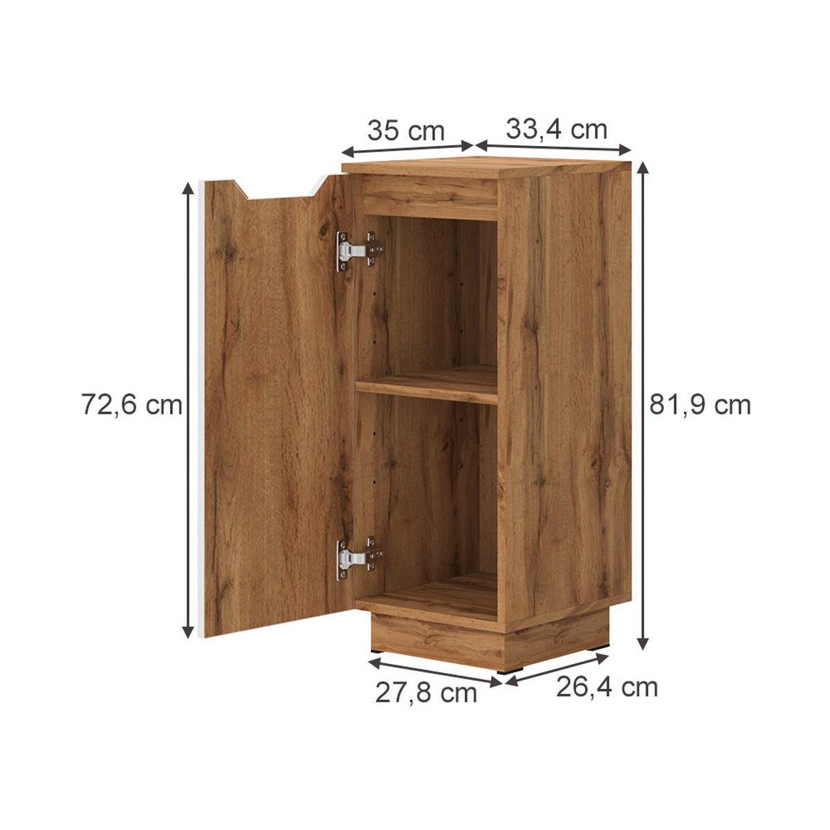 MIDISCHRANK Lotta Eiche/weiß gestreift 33.4 x 81.9 cm - Eichefarben/Weiß, Holzwerkstoff (33.4/81.9/35cm) - Vicco