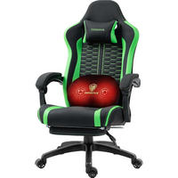 GAMINGSTUHL & Beheizter Massage Lendenwirbelstütze Fußstütze - Grün, Leder (69/128/69cm)