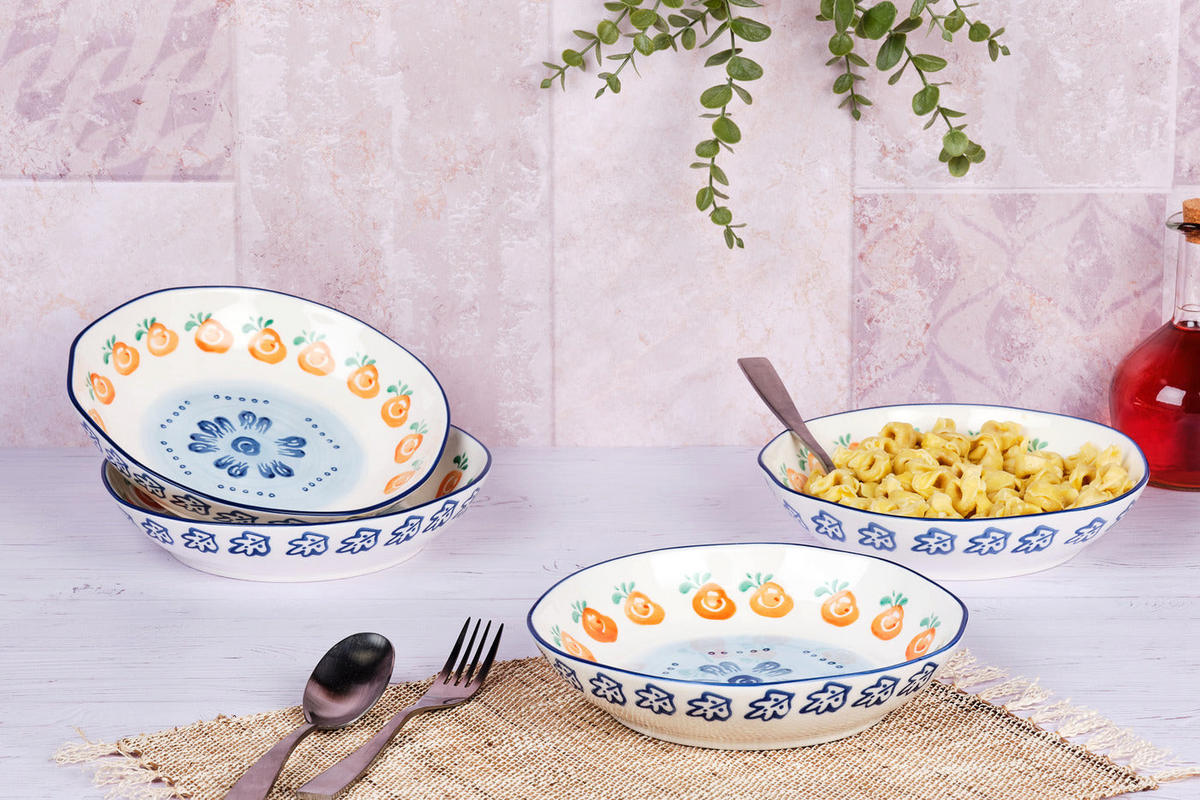 TIEFER Teller Napoli Ø21,5cm - 4er-Set - Zitrusfrucht - Weiß, Keramik (21.5cm) - Björn