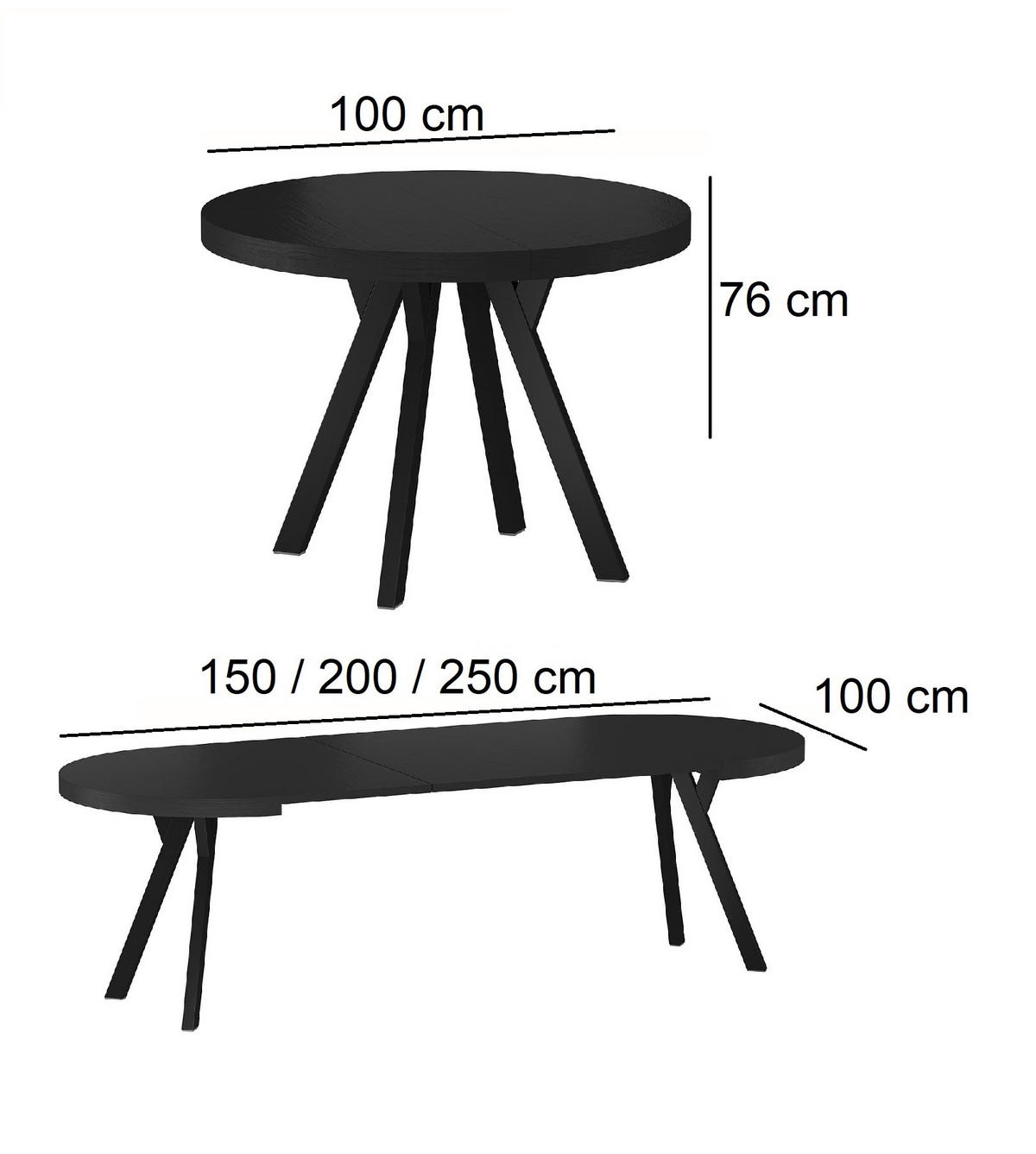 ESSTISCH rund Schwarz ausziehbar - Schwarz, Holzwerkstoff (100/100/76cm) - designimpex