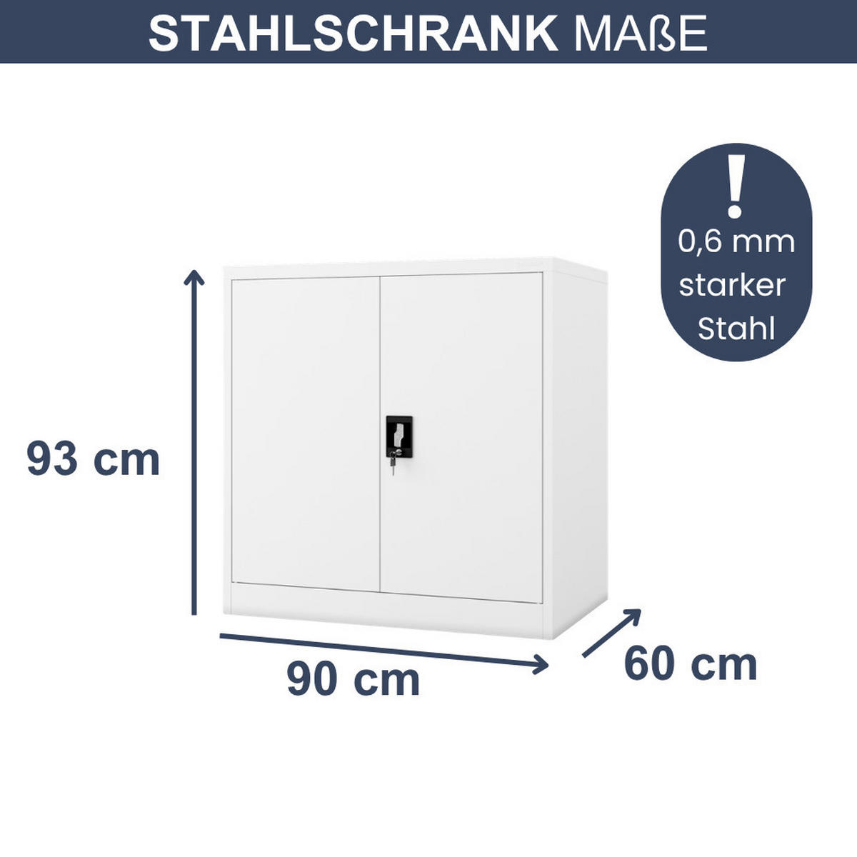 AKTENSCHRANK abschließbar KADO Flügeltüren 93x90x60cm Weiß - Weiß, Metall (93/90/60cm) - DELUKE