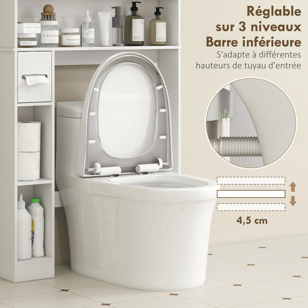 BADEZIMMERREGAL DE-15932 mit Toilettenpapierhalter Weiß - Weiß, Holzwerkstoff (19.5/170/80cm) - ComfortXL