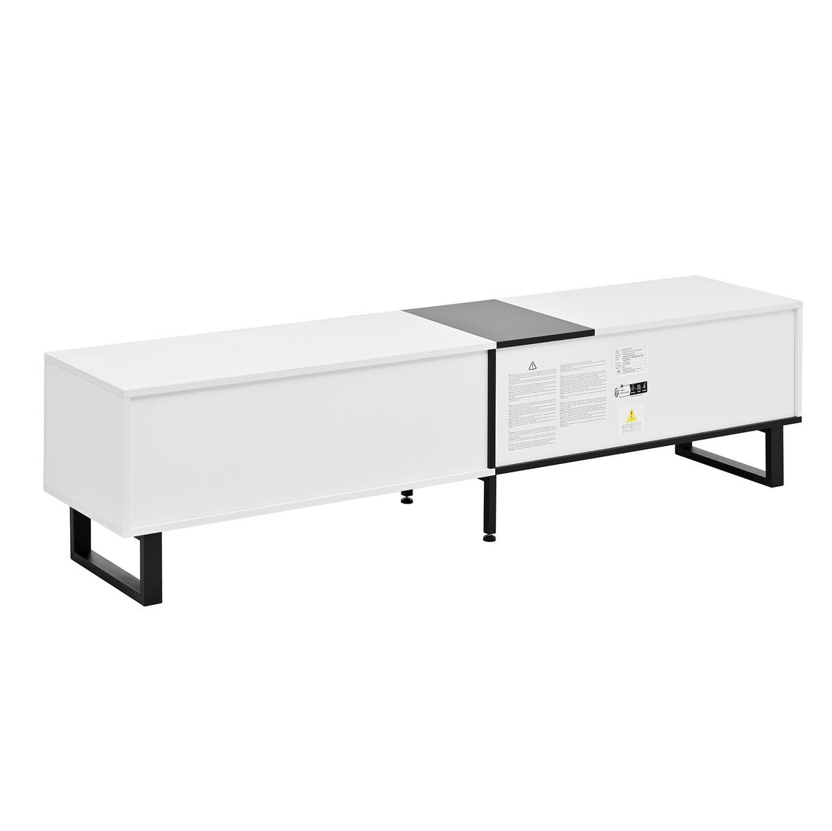 TV stolek 180 cm s klopným boxem, otevřeným prostorem a dvířky, stabilní nohy s nastavením, Bílá - bílá, kompozitní dřevo (180/45/38cm) - Redom