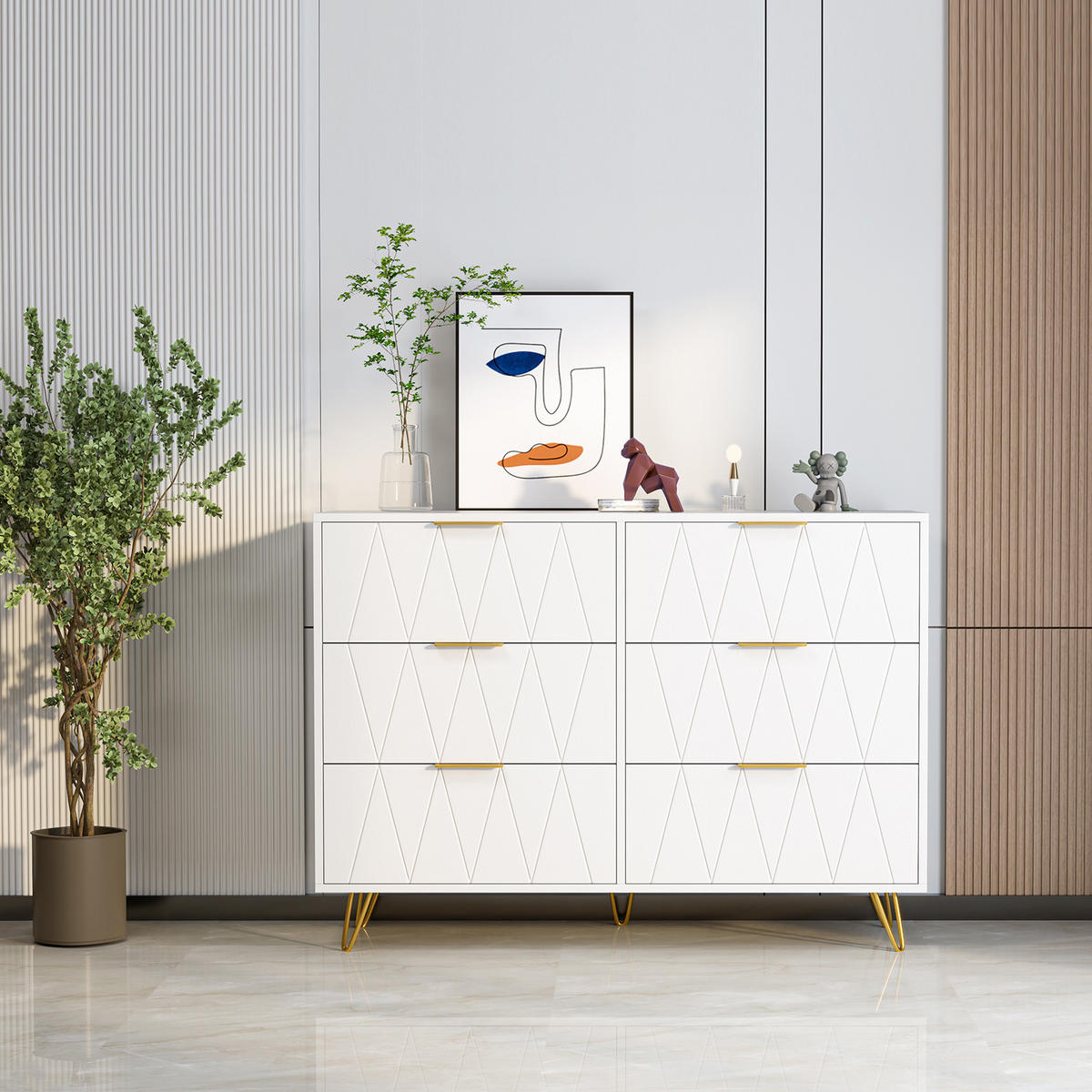 KOMMODE mit 6 Schublanden,100x34x73 cm, Weiß - Weiß, Holz (34/72.5/100cm)
