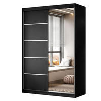 KLEIDERSCHRANK CAMARO II PLUS 150 cm mit Spiegel Schiebetürenschrank Schwarz - Schwarz, Holzwerkstoff (150/215/59cm) - Lookway