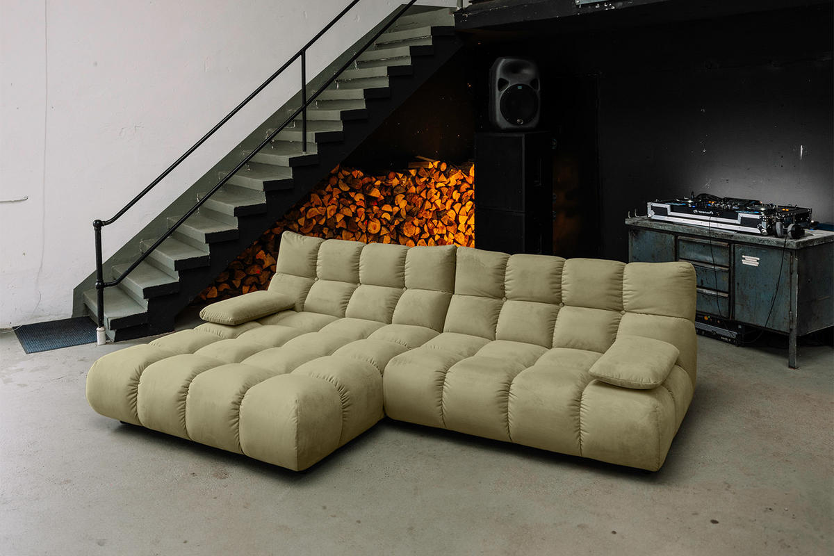 ECKSOFA VIVIEN Grün Velvet - Schwarz/Olivgrün, Kunststoff/Textil (290/178cm) - KAWOLA