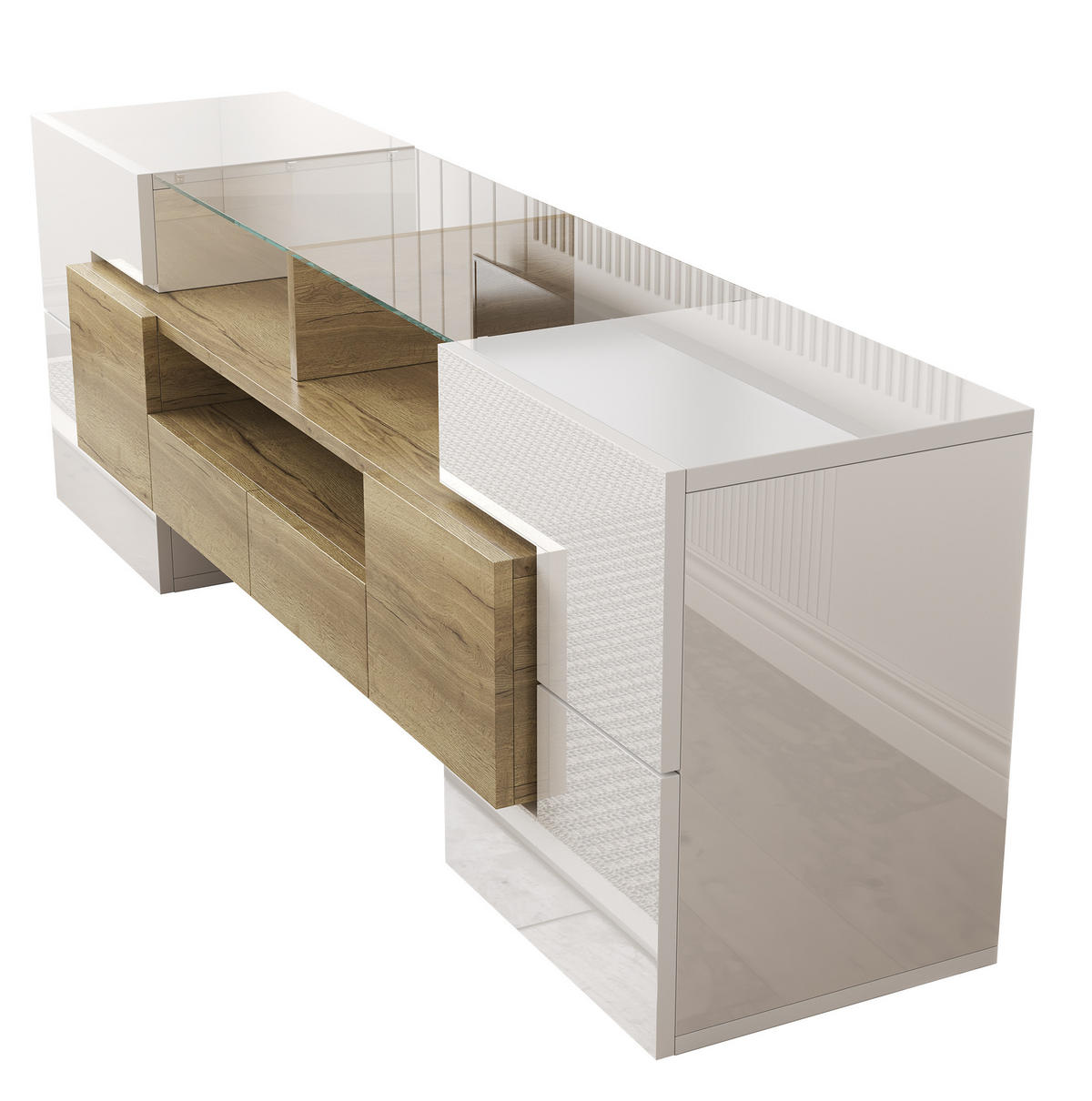 TV-SCHRANK 180/40/45 cm weiß mit einzigartigem Muster und Kabelmanagement geeignet für Fernseher bis 80 Zoll - Weiß, Holzwerkstoff (145/51/30cm) - OKWISH