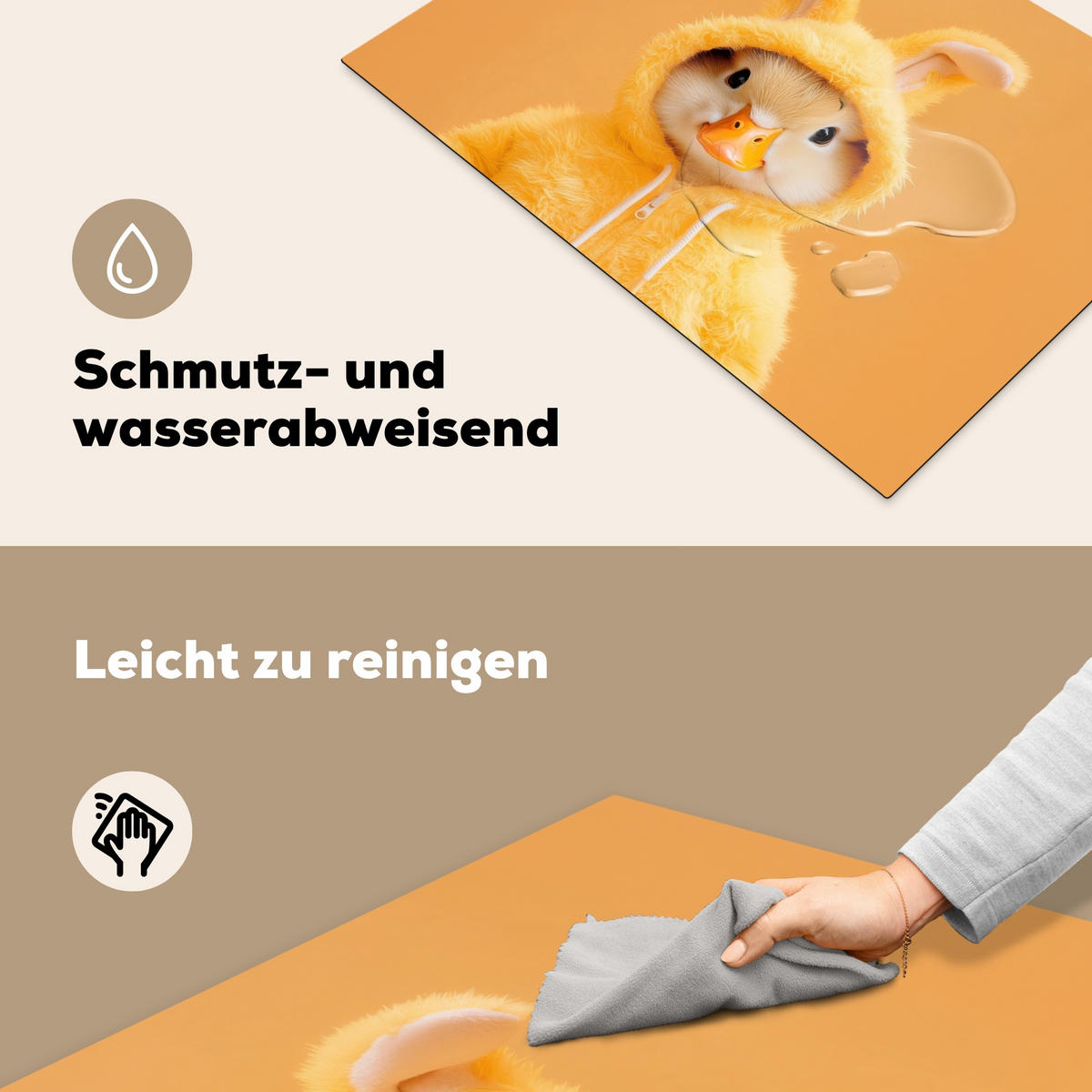 HERDABDECKPLATTE Osterhase - Kostüm - Ente Herdabdeckung Induktionsfeld 75x52 cm - Gelb, Kunststoff (75/52/0.2cm) - MuchoWow