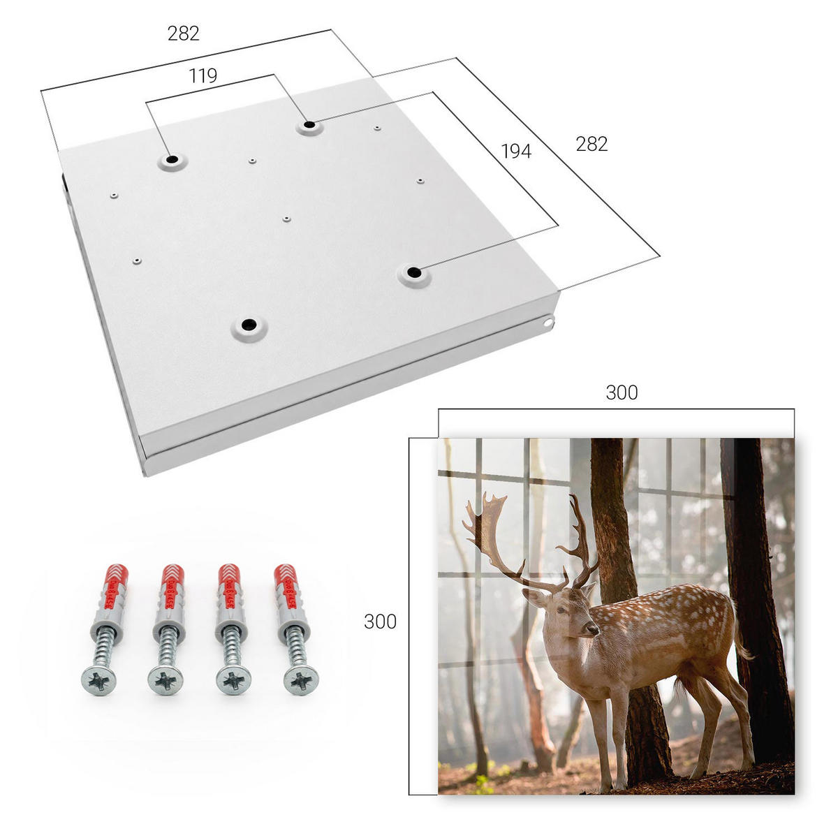SCHLÜSSELBOX Weiß 30x30 cm – Türöffnung nach rechts - Hirsche im Wald - Braun, Metall (30/30/5cm) - TULUP