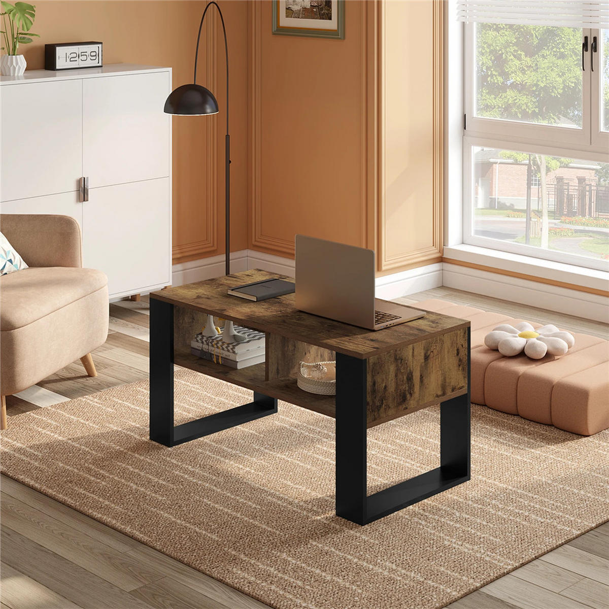 COUCHTISCH 90/45/45 cm Stauraum 2 Fächer Vintage Holz modern - Braun, Holz (45/90/45cm) - Kaket