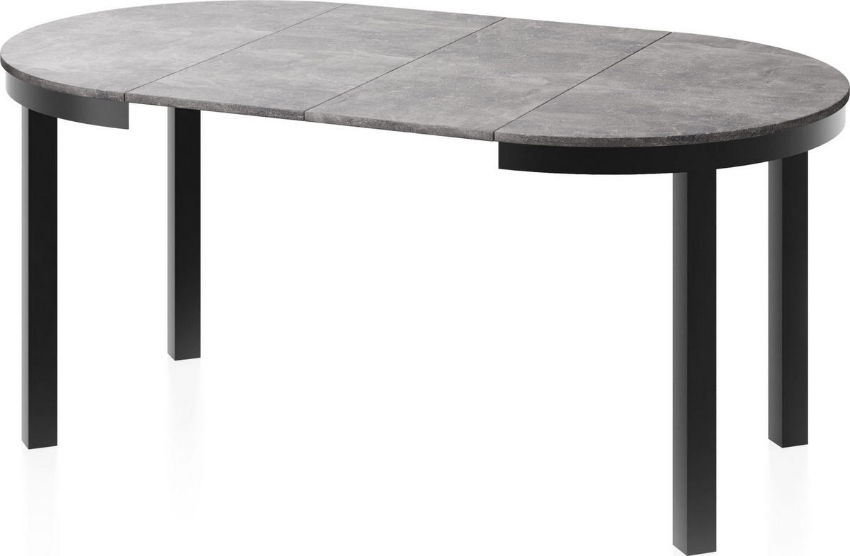 ESSTISCH Corin Schwarz runder ausziehbarer, Grauer Beton 100-176/100/76 cm - Hellgrau/Schwarz, Holzwerkstoff/Metall (100/100/76cm) - WFL GROUP