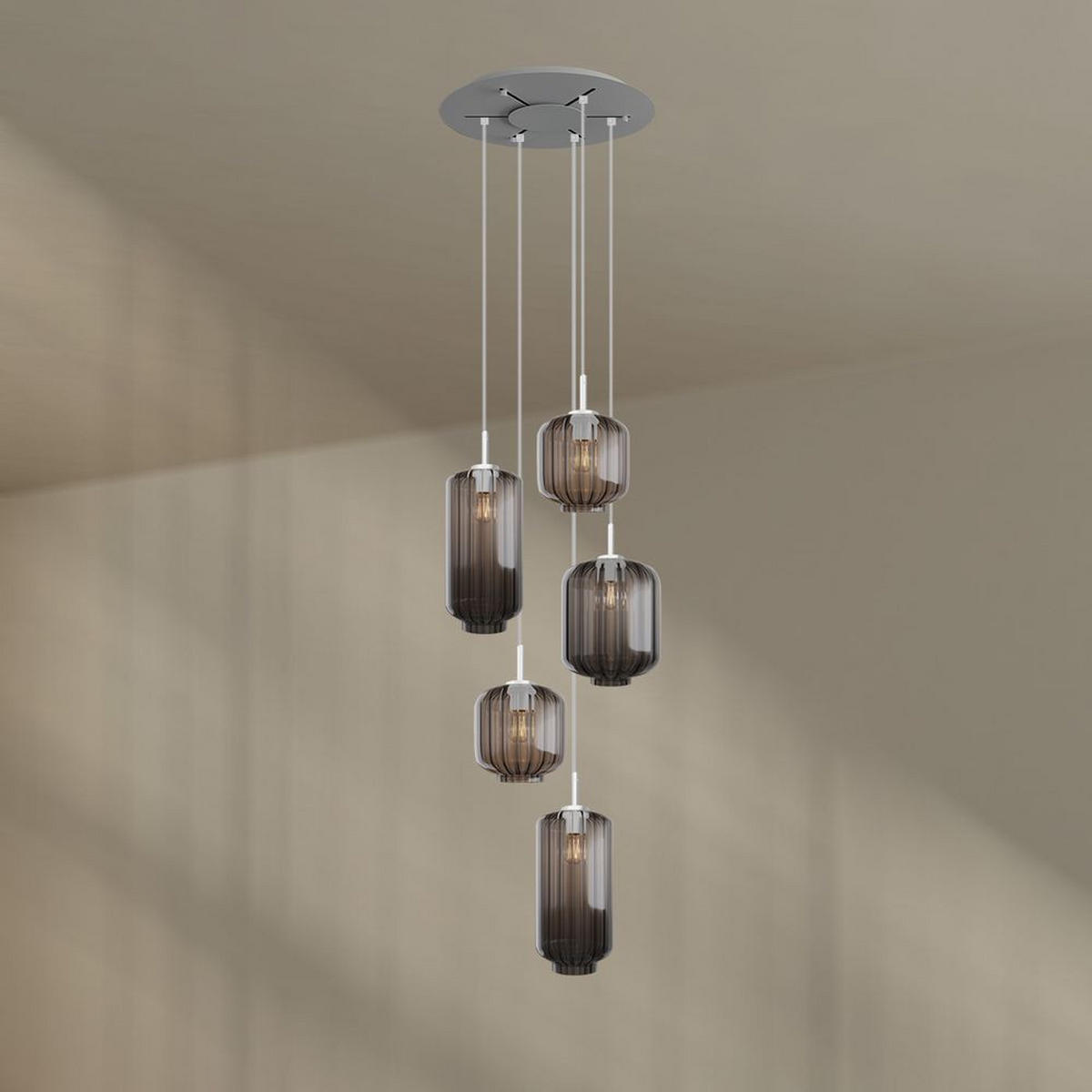 GALERIELEUCHTE Velo 5-flammig Rauch Ø 18/20/25cm - Anthrazit/Weiß, Glas (25/25/27cm) - s.luce
