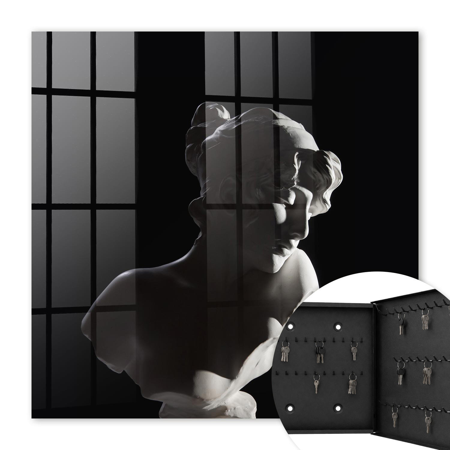 SCHLÜSSELBOX Schwarz 30x30 cm- Türöffnung nach rechts - Subtile Skulptur - Schwarz, Metall (30/30/5cm) - TULUP
