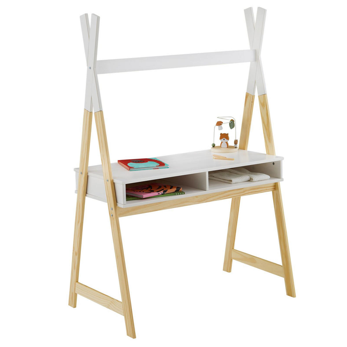 KINDERSCHREIBTISCH SIMI - Naturfarben/Weiß, Holz (104/155/65cm) - IDIMEX