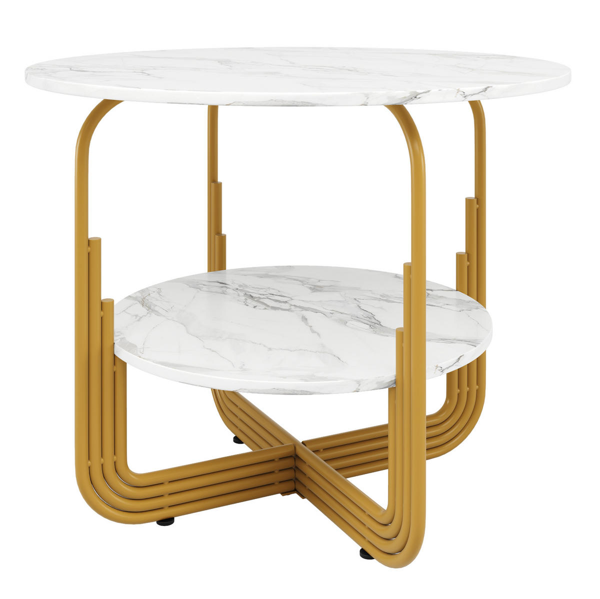 ESSTISCH 80/80/76 cm in Gold mit MDF-Marmoroptik und Ablage - Goldfarben, Holzwerkstoff (80/80/76cm) - Flora Grace