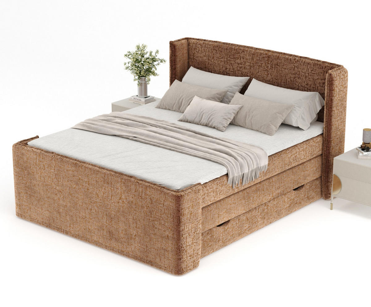 BOXSPRINGBETT Freeland Kupfer 140/200 cm mit Matratze und Topper - Schwarz/Kupferfarben, Holz/Holzwerkstoff (140/200cm) - Maison de Reve