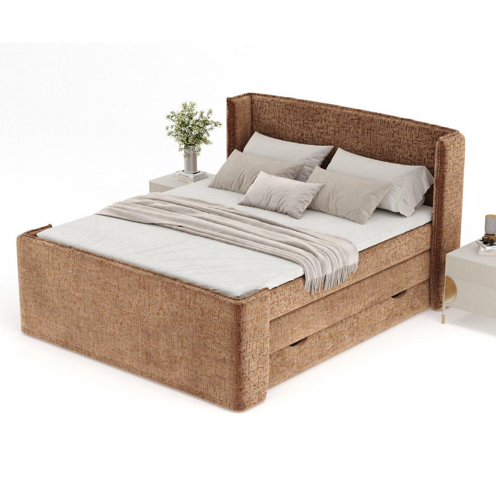 Thumbnail - Maison de Reve Boxspringbett, Kupfer, Textil, Buche, Kiefer, H3, Höhe ca. 37 cm, 140x200 cm, Oeko-Tex® Standard 100, FSC...