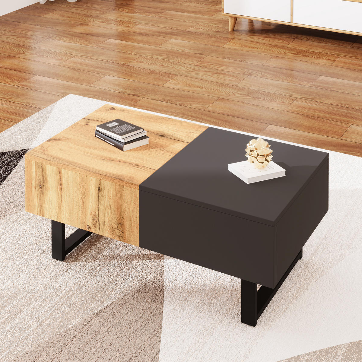COUCHTISCH, verschiebbar, Spanplatte mit Metallständern, 155/40/55 cm, Naturfarben - Naturfarben, Holzwerkstoff (155/40/55cm) - Redom