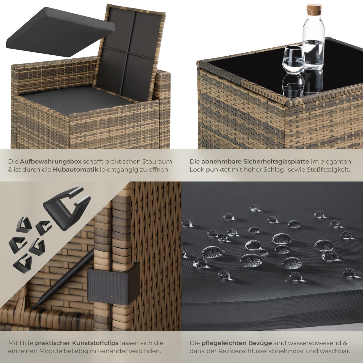 RATTANLOUNGE Verona,mit Sicherheitsglasplatte,natur - Naturfarben, Kunststoff - tectake