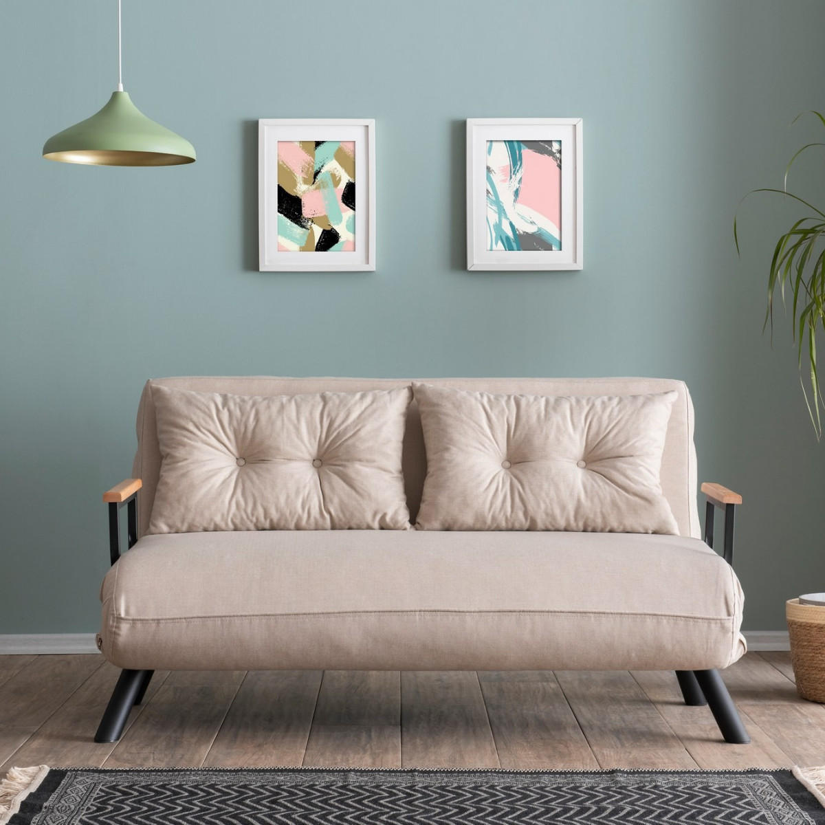 SCHLAFSOFA für 2 Personen mit Stoffbezug und Metallfüßen 133/50/41 cm - Beige, Metall (50/41/133cm) - Calicosy