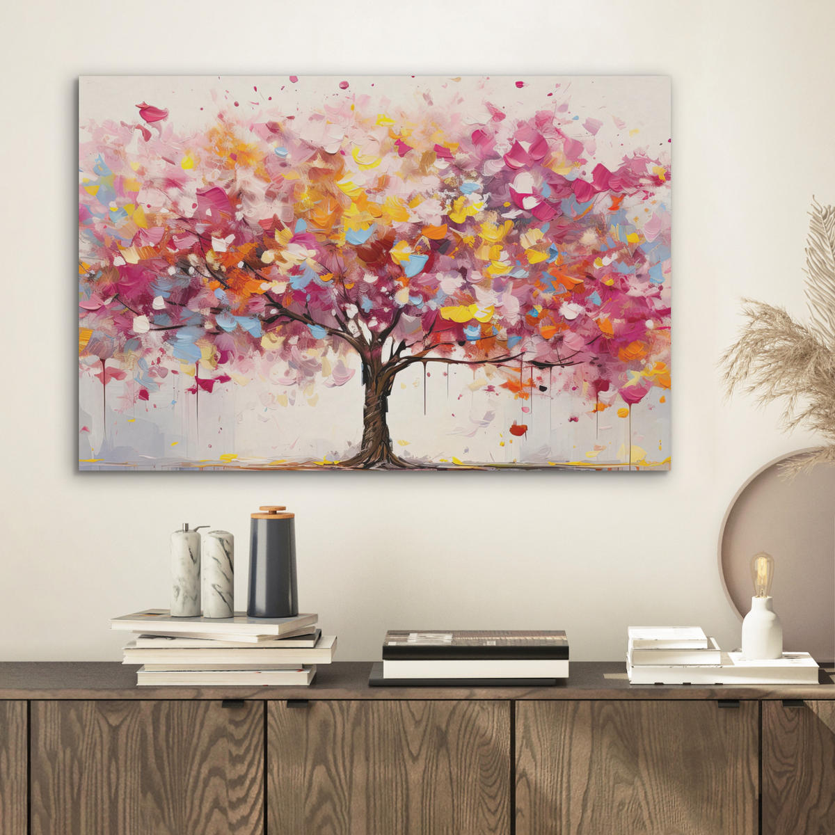 AKUSTIKBILD Aquarell - Baum - Kunst - Abstrakt Wanddeko 70x50 cm - Multicolor, Kunststoff (70/50/0.9cm) - MuchoWow