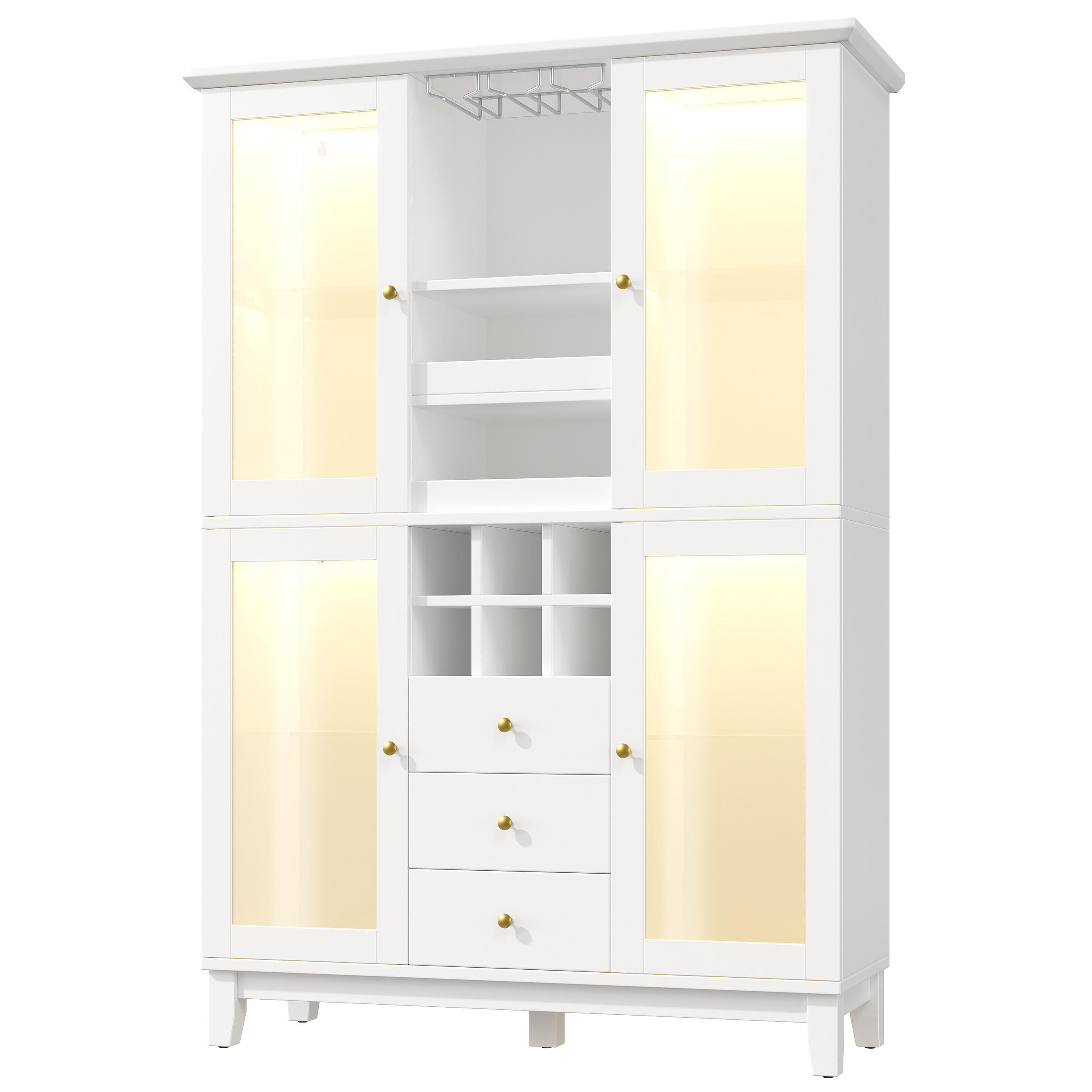 BUFFET DE-38451 120/40/180 cm mit LED-Beleuchtung und Flaschenhalter Weiß - Weiß, Holzwerkstoff (120/180.5/40cm) - ComfortXL