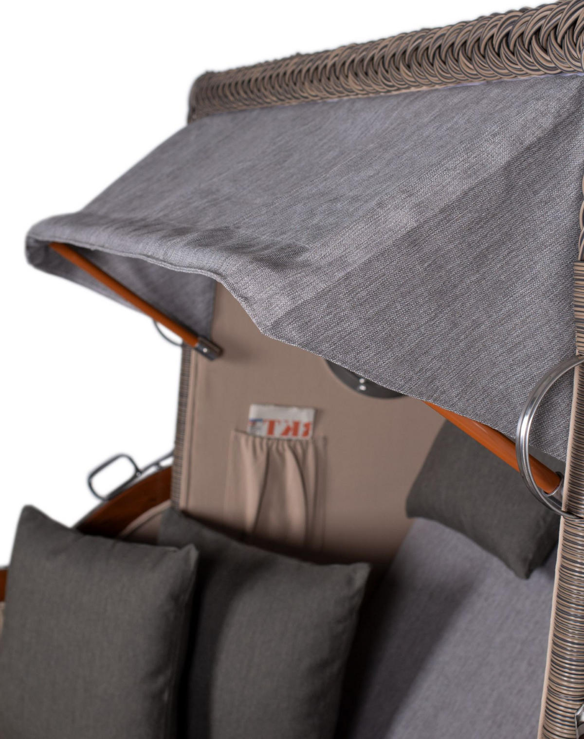 STRANDKORB Komplettset: Ammersee Mahagoni Bullauge - PE grau - Modell 570 - Anthrazit/Grau, Holz/Kunststoff (125/165/80cm) - bene living