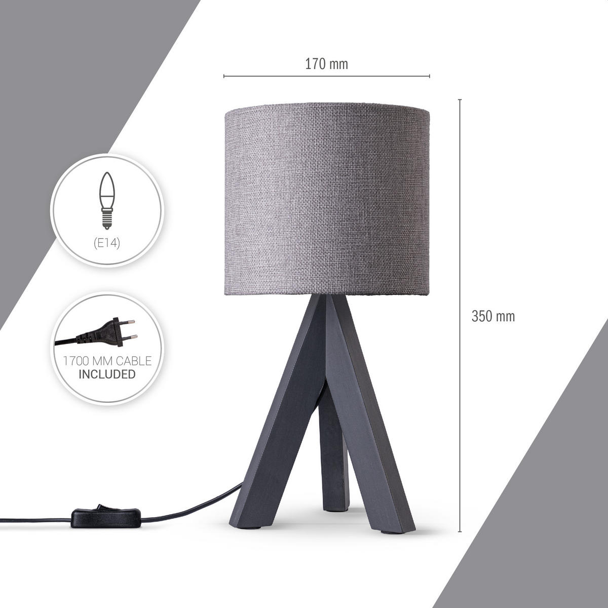 TISCHLAMPE Bajo Canvas - Grau, Holz (17/17/35cm) - Paco Home