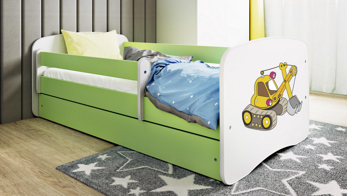 KINDERBETT Bagger mit Schublade 160/80 90/61/164 - Grün, Holzwerkstoff (80/160cm) - RAUMHIRSCH FURNITURE