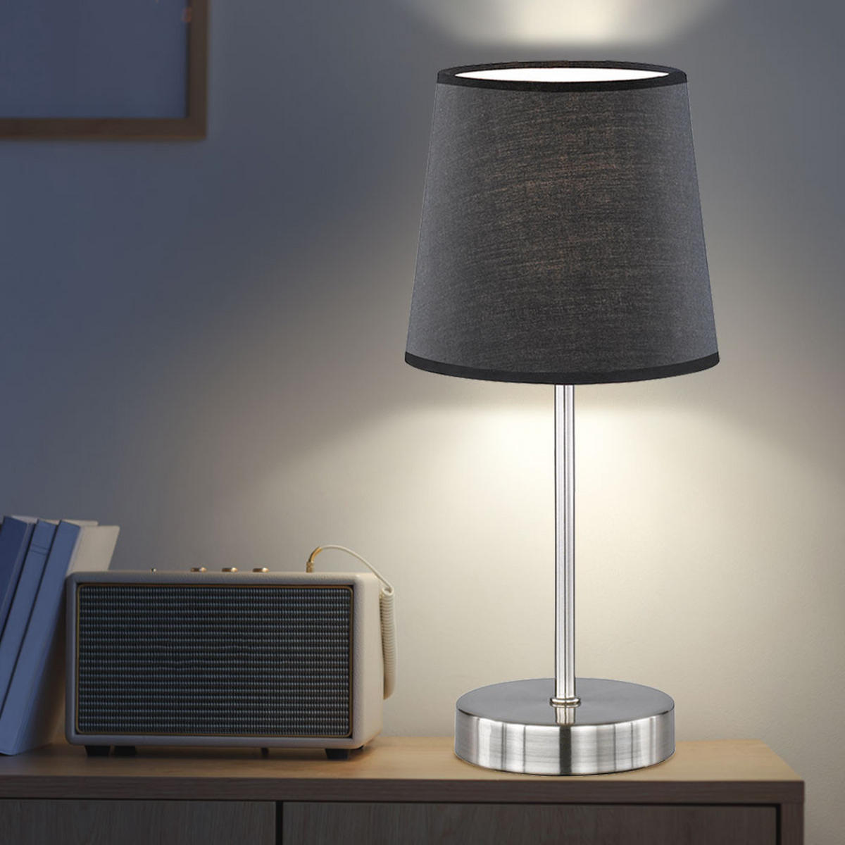 TISCHLEUCHTE Textil Schwarz Nickel matt 2er Set - Schwarz, Metall (14/14/32cm)