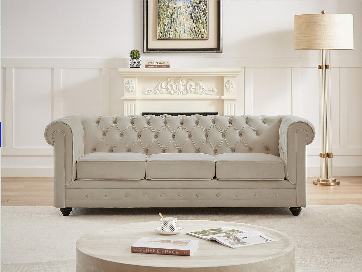 SOFA ohne Schlafmöglichkeit - 3 Personen-Sitzer - Samt, Stoff - Beige - - Beige, Textil (205/72/88cm) - Vente-Unique