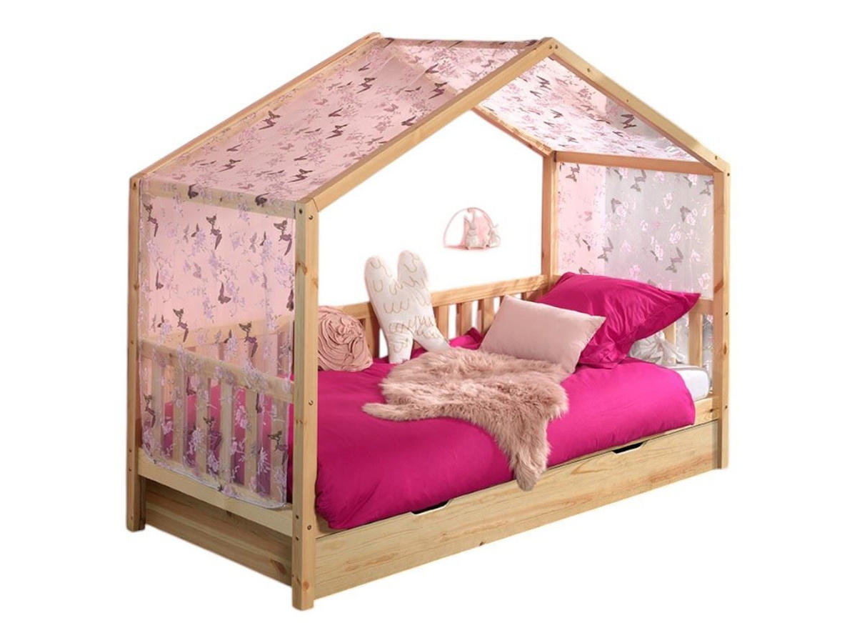 HAUSBETT mit Textilhimmel Kapua 210x170x97 aus Massivholz in Natur - Kieferfarben, Holz (90/200cm) - 58aufmkessel