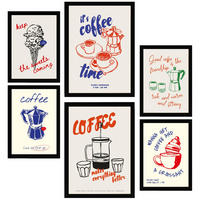 POSTER Set Mit 6 Von Lebensmitteln & Essen Im Pop Art In Pastelltönen A3 & A4 Schwarzer Rahmen - Schwarz, Papier (29/3cm) - Nacnic