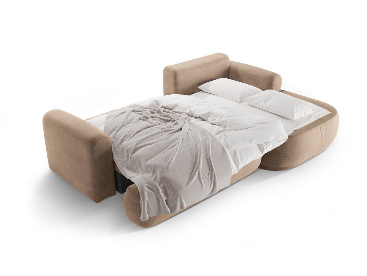 SCHLAFSOFA modular mit Bettkasten rechts Ella aus Samt dunkelbeige 5 Sitzplätze - Mokka, Textil (174/271cm) - Micadoni