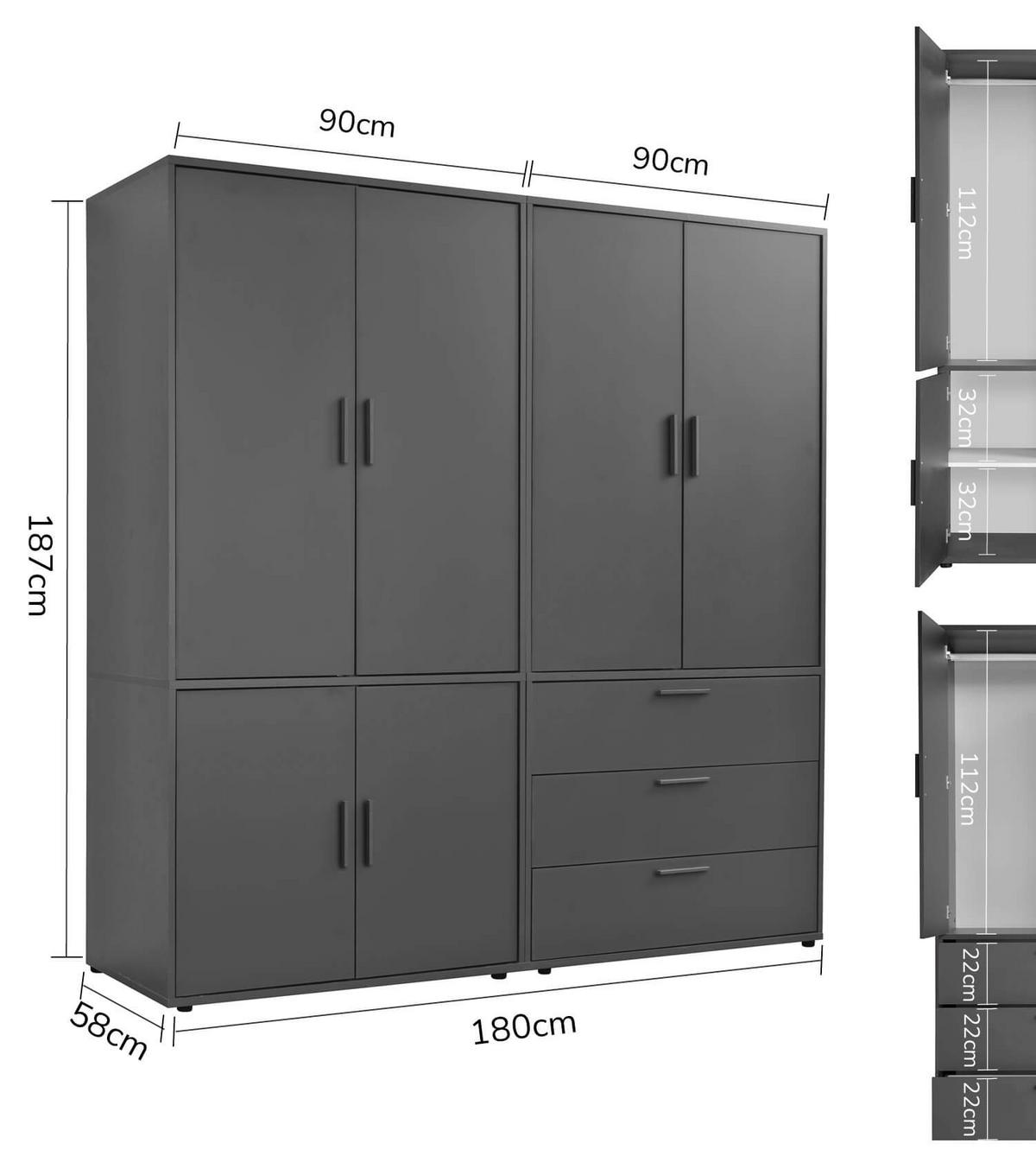 KLEIDERSCHRANK Der Grenzenlose - Anthrazit, Holzwerkstoff (180/187/58cm) - Mokebo