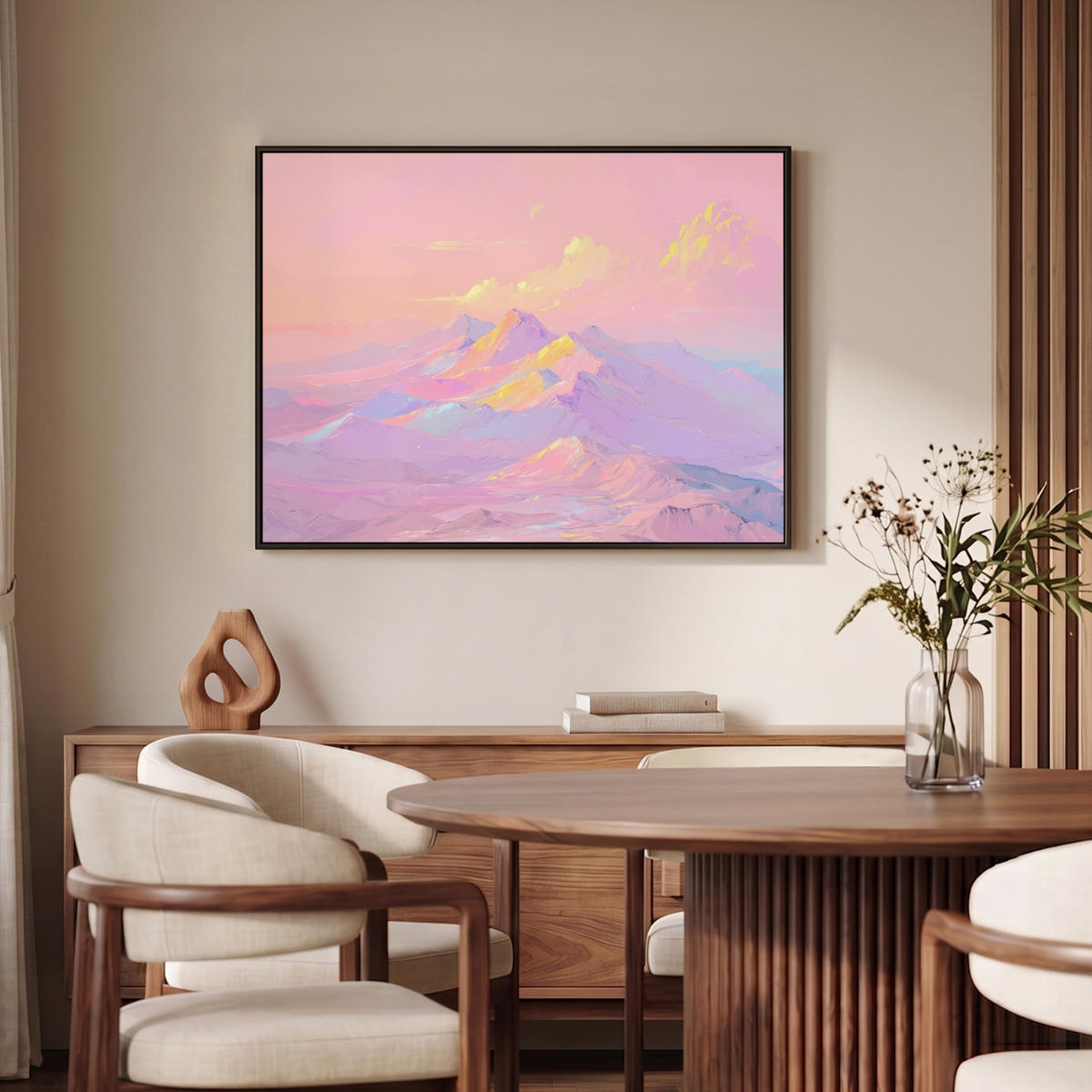 LEINWAND Bilder mit Rahmen - Berggipfel - Wolken - Verträumt - 100x70 - Hellrosa, Textil (100/70cm) - OnlyWow