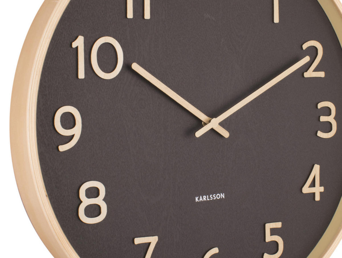 WANDUHR Pure Wood Grain Ø40/4,5 cm - Schwarz, Holz (40/40/4.5cm) - Karlsson