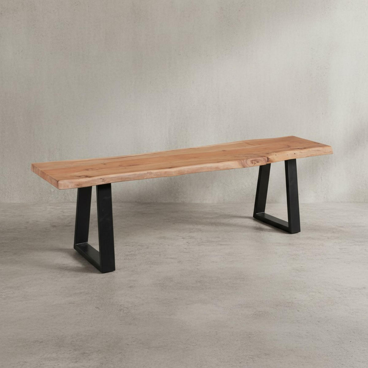 ESSZIMMERBANK Akazienholz Metall schwarze Füße, Beige 160x40x45 cm - Beige/Schwarz, Holz/Metall (160/45/40cm) - KADIMA DESIGN