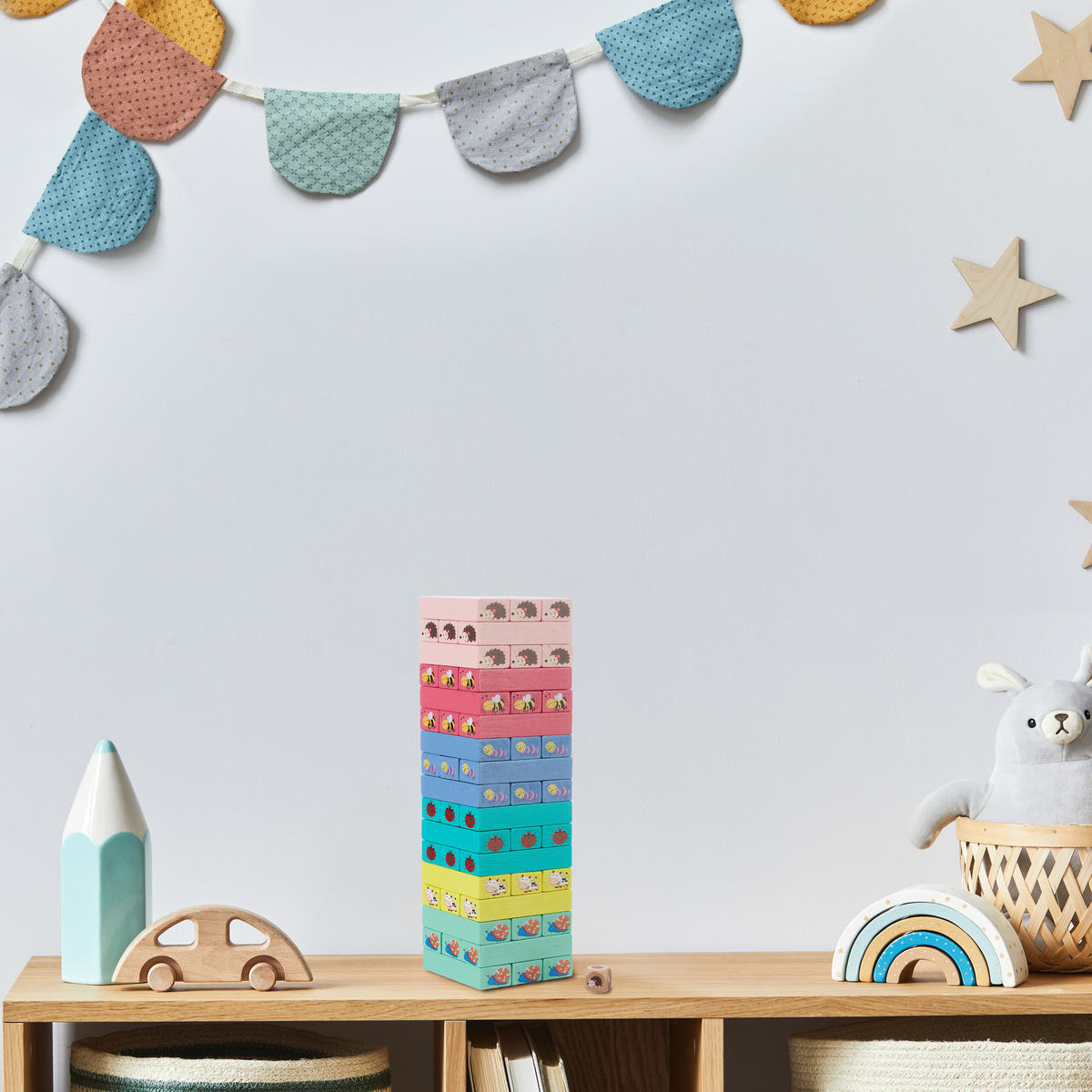 WACKELTURM - Multicolor, Holz (7.5/7.5cm) - Relaxdays