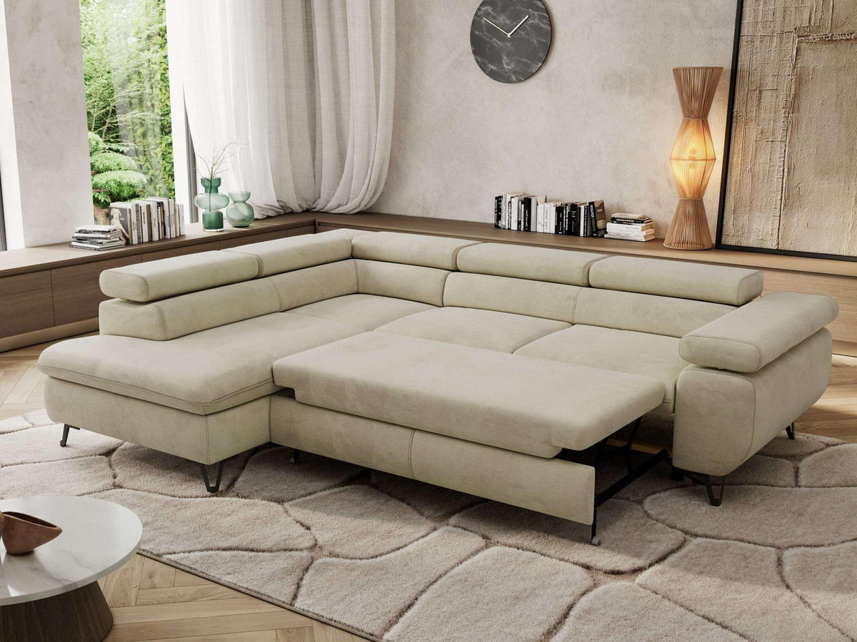 ECKSOFA PABLO L Beige Velvet - Links Seite - Beige/Schwarz, Textil/Metall (208/273cm) - MKS