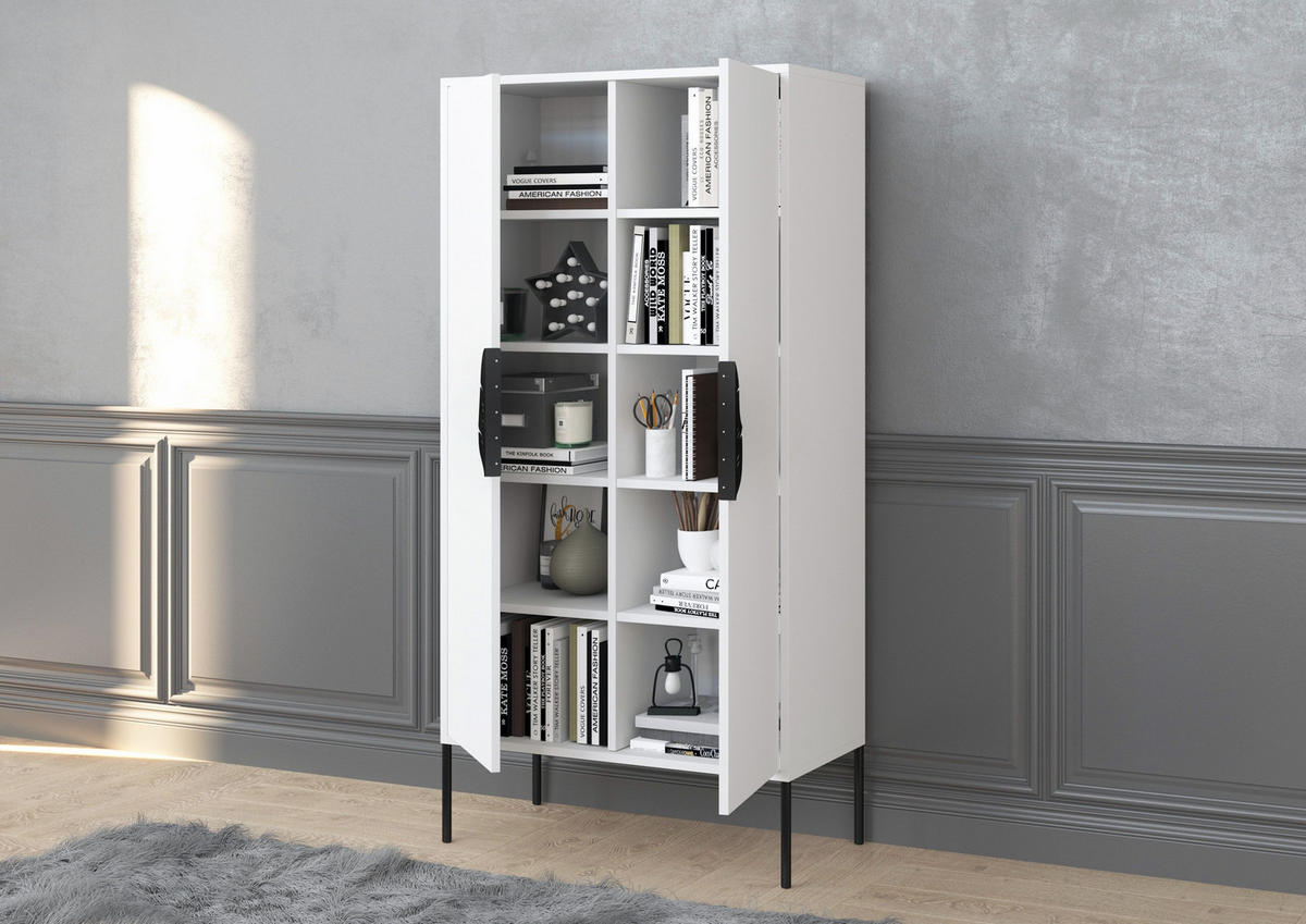 HIGHBOARD Merlin, Weiß, Schwarze Details - Schwarz/Weiß, Holzwerkstoff/Metall (80/160/40cm) - Skandica