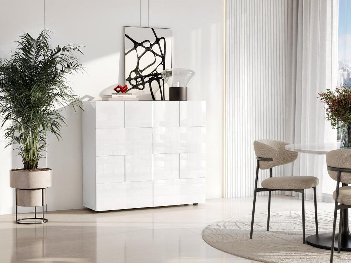 HIGHBOARD mit 2 Türen - Weiß lackiert - CALISTO - Weiß, Holz (42/111/121cm) - Vente-Unique