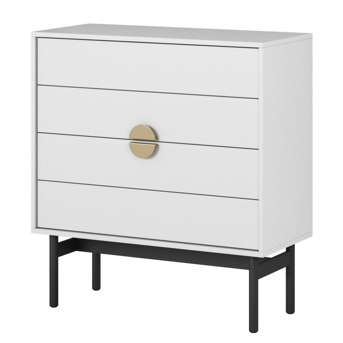 KOMMODE Stoon Weiß / Schwarz mit 4 Schubladen 85,5 cm - Goldfarben/Schwarz, Holzwerkstoff/Metall (85.5/91.9/38cm) - Selsey