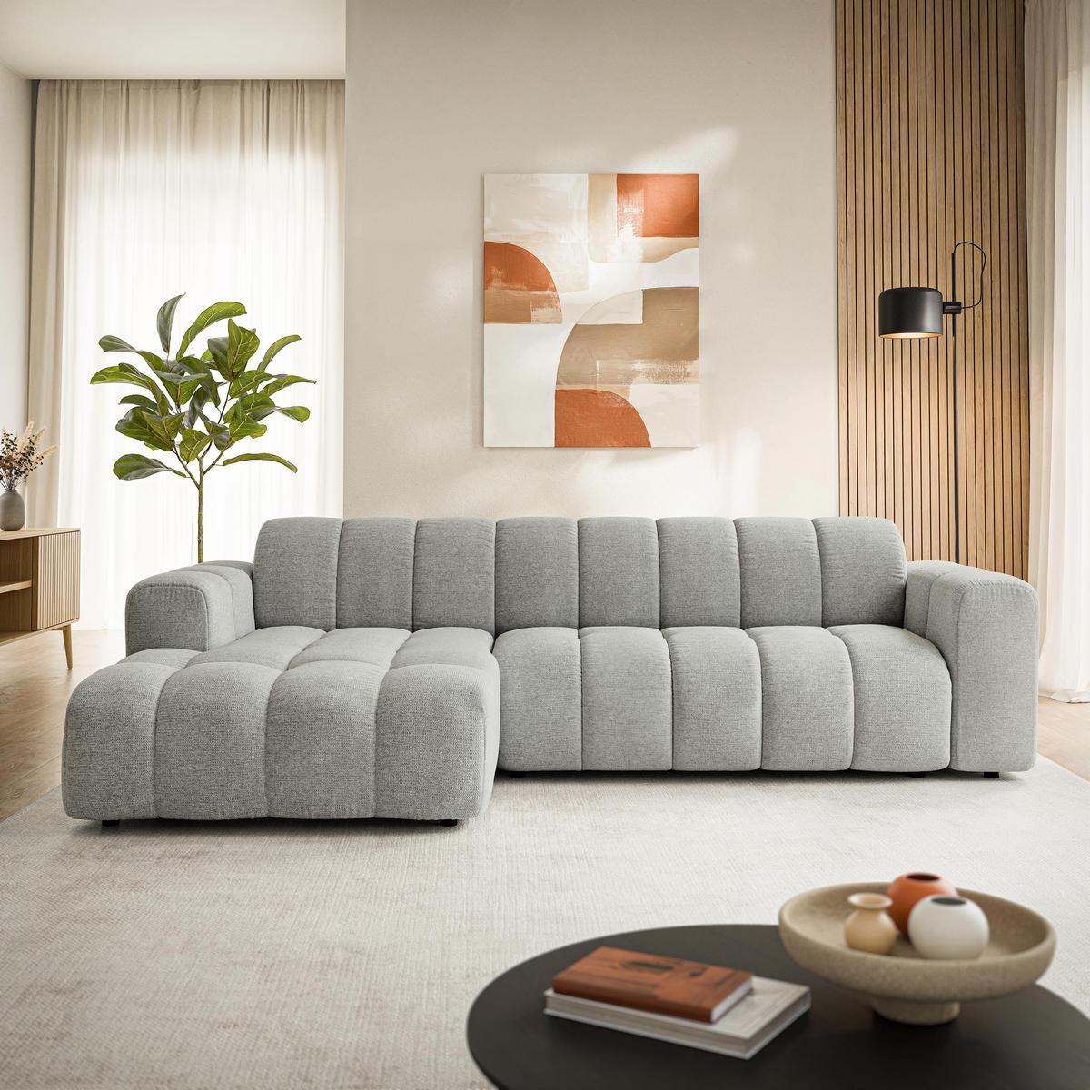 ROHOVÁ Sedačka SETIA ARAGON 83, Světle šedá - černá/světle šedá, dřevo/textil (304/165cm) - MASSENO