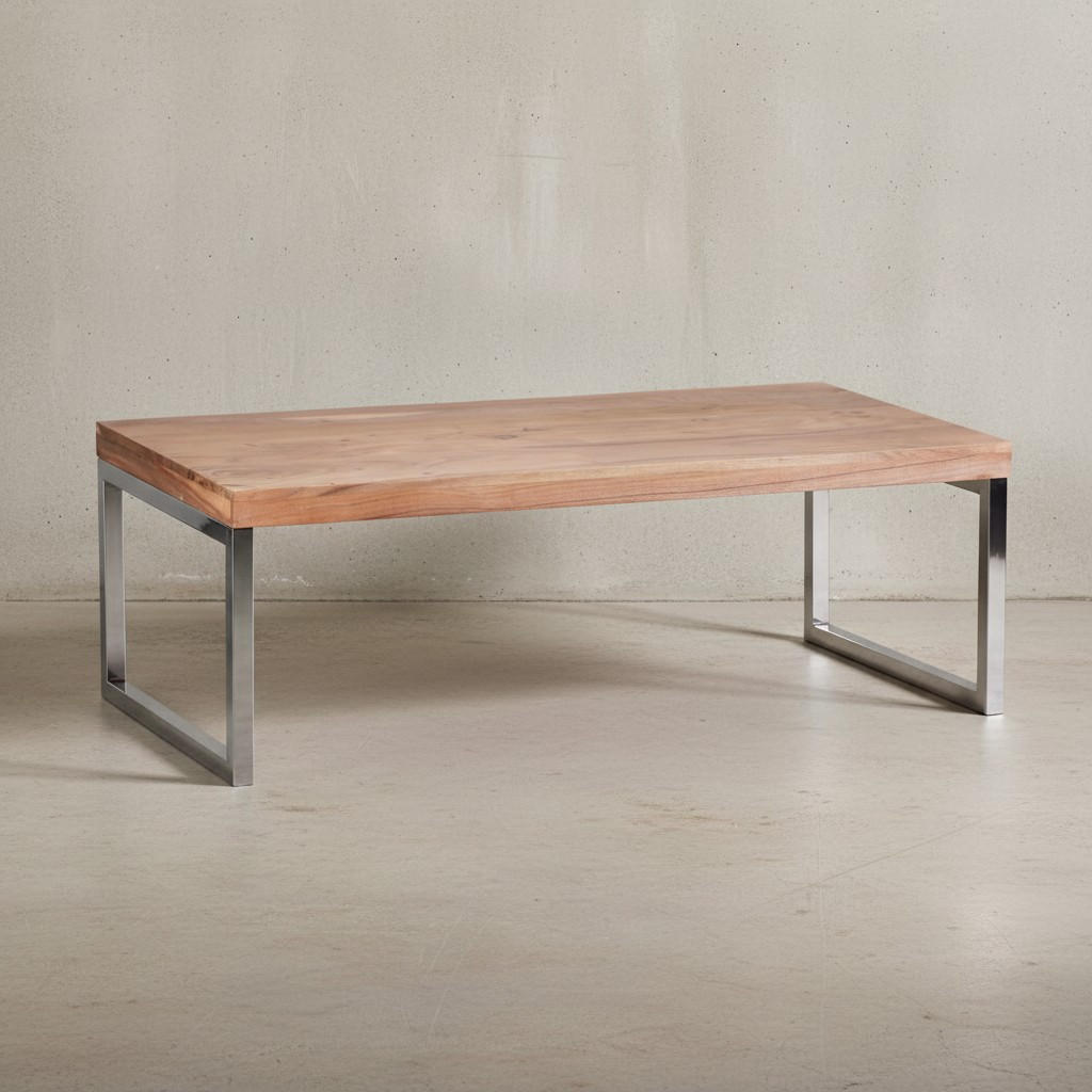 COUCHTISCH Massivholz mit Chromfüßen Handgefertigt, Beige 120x60x40 cm - Beige/Silberfarben, Holz/Metall (60/120/40cm) - KADIMA DESIGN